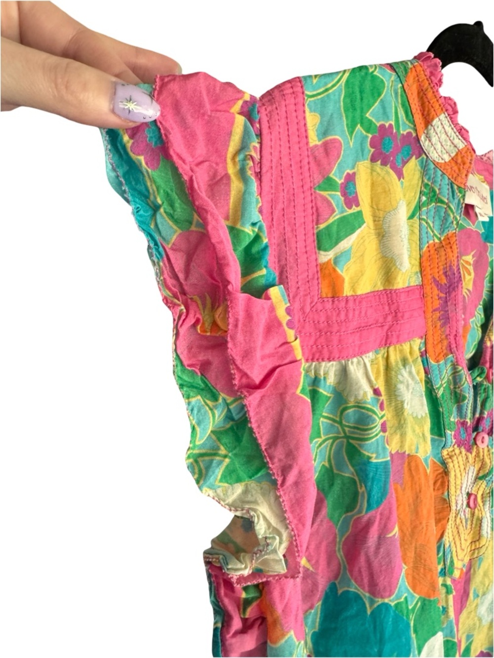 Love the Label Floral Blouse XL Boho Ruffle Sleeve Bright Print Top - Picture 6 of 11